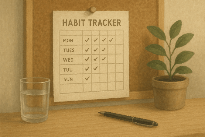 A habit tracker pinned on a bulletin board.