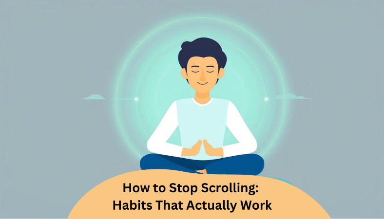 A man learning how to stop scrolling by meditating instead.