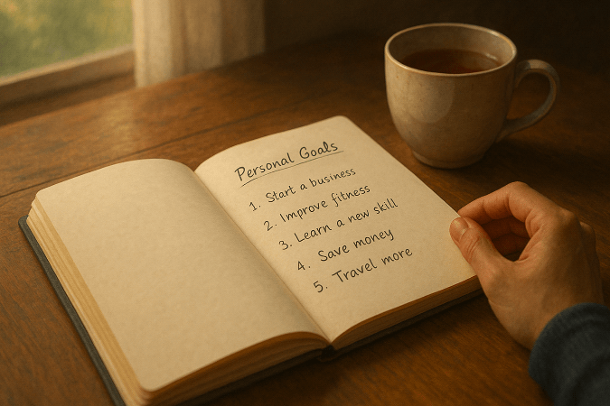 A journal with some important goals written in it.