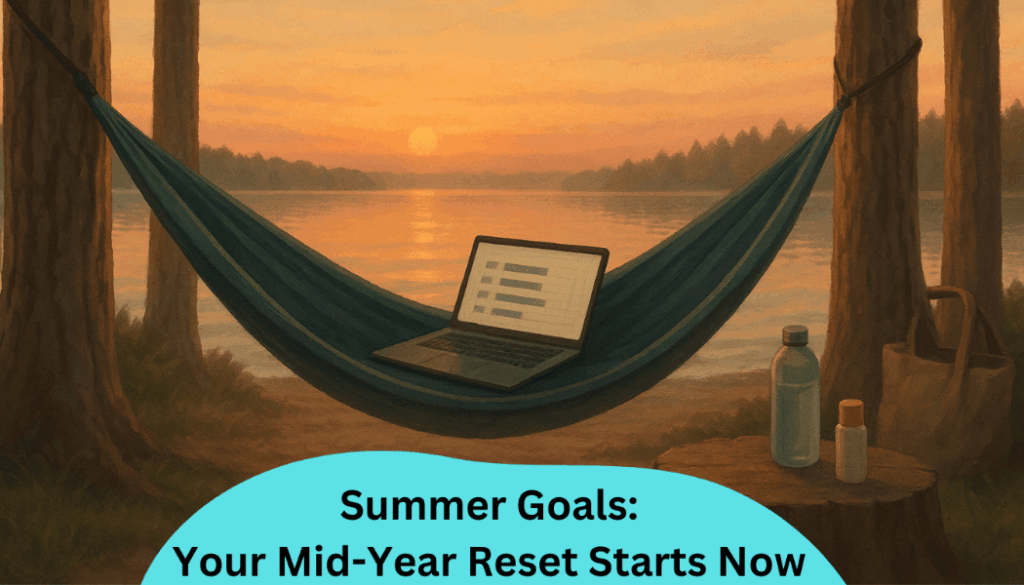 A hammock with a laptop on it which represents "summer goals".