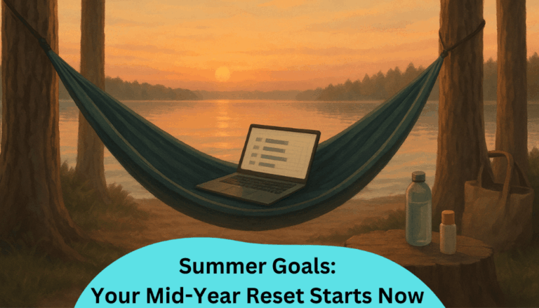 A hammock with a laptop on it which represents "summer goals".