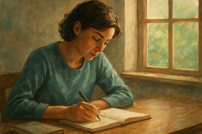 A woman setting some life goals in her journal.
