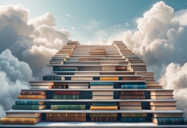 A staircase built with books.