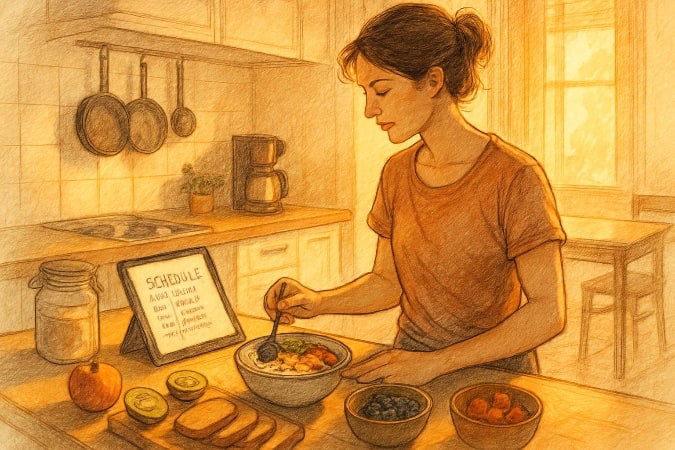 A woman preparing her lunch.