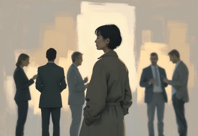 A woman at work with her peers.